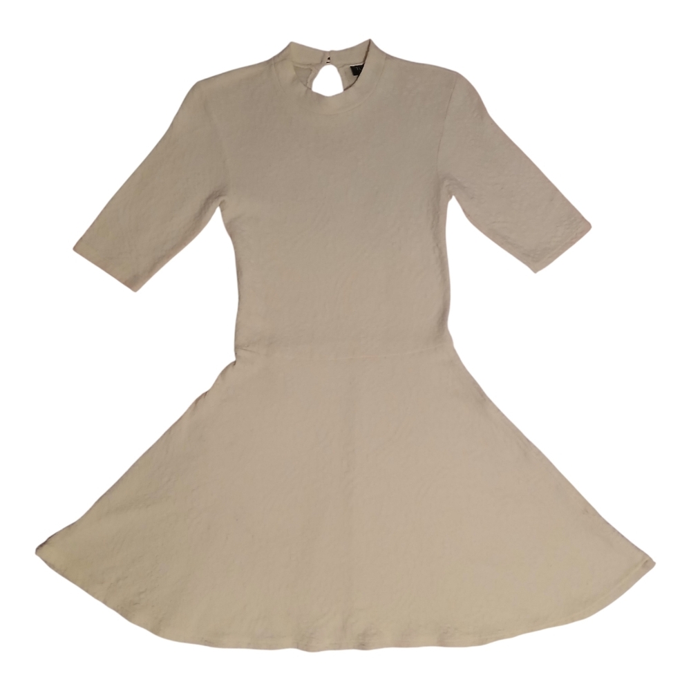 Topshop Cream Textured Fit and Flare Dress